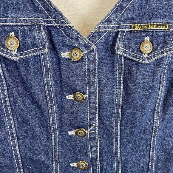 Ruelles vintage Overall Demi dress Women’s M Button Front Lace Up Back Dark Wash - Picture 3 of 6